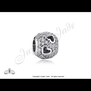 925 Sterling Silver Pave Cubic Zirconia Heart Bracelet Charm - Pandora Style